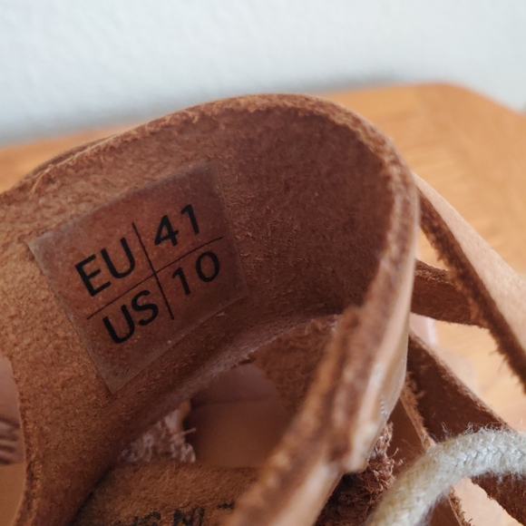 Musse & Cloud Camel Color Leather Bohemian Lace Up Platform Sandals Women's 10 - Picture 12 of 15